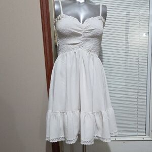 Cream Smocked Bust Mini Sundress with Ruffle Trim